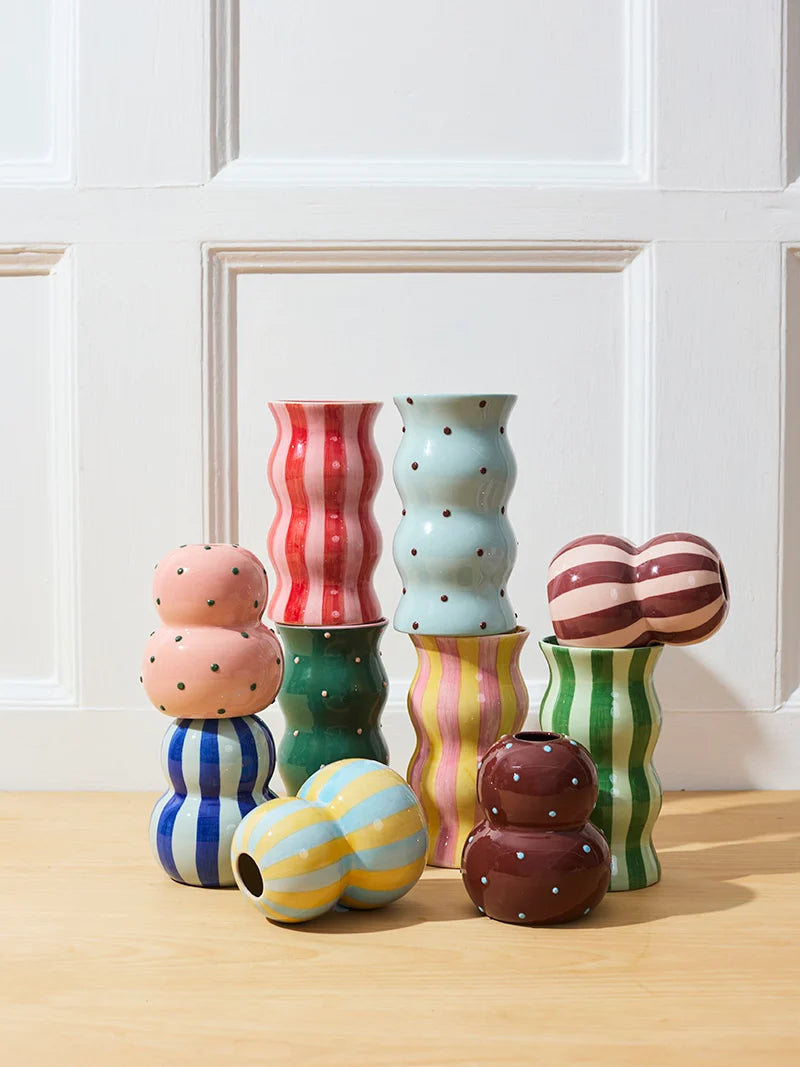 PALMA VASE BLUE BROWN DOTTY