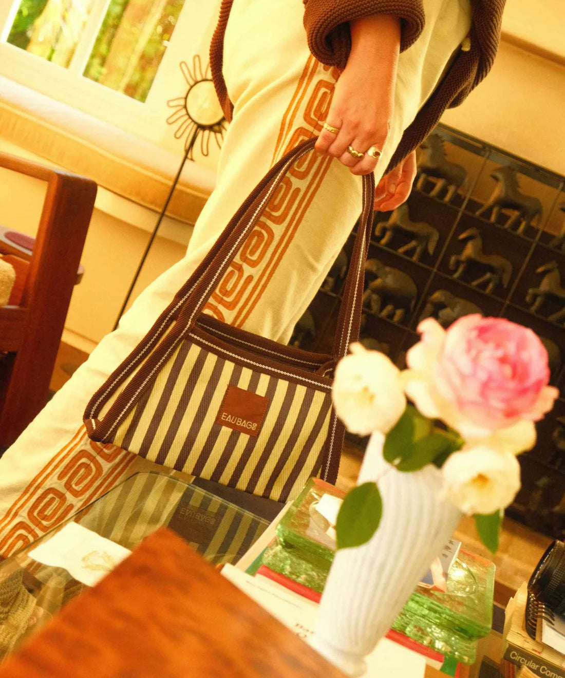 EAU_BAGS_Recycled_Nylon_Bag_Brand_Micro_Baguette_Handbag_Lifetyle_Gir_64_Brown_Beige_Lucy_Folk.webp