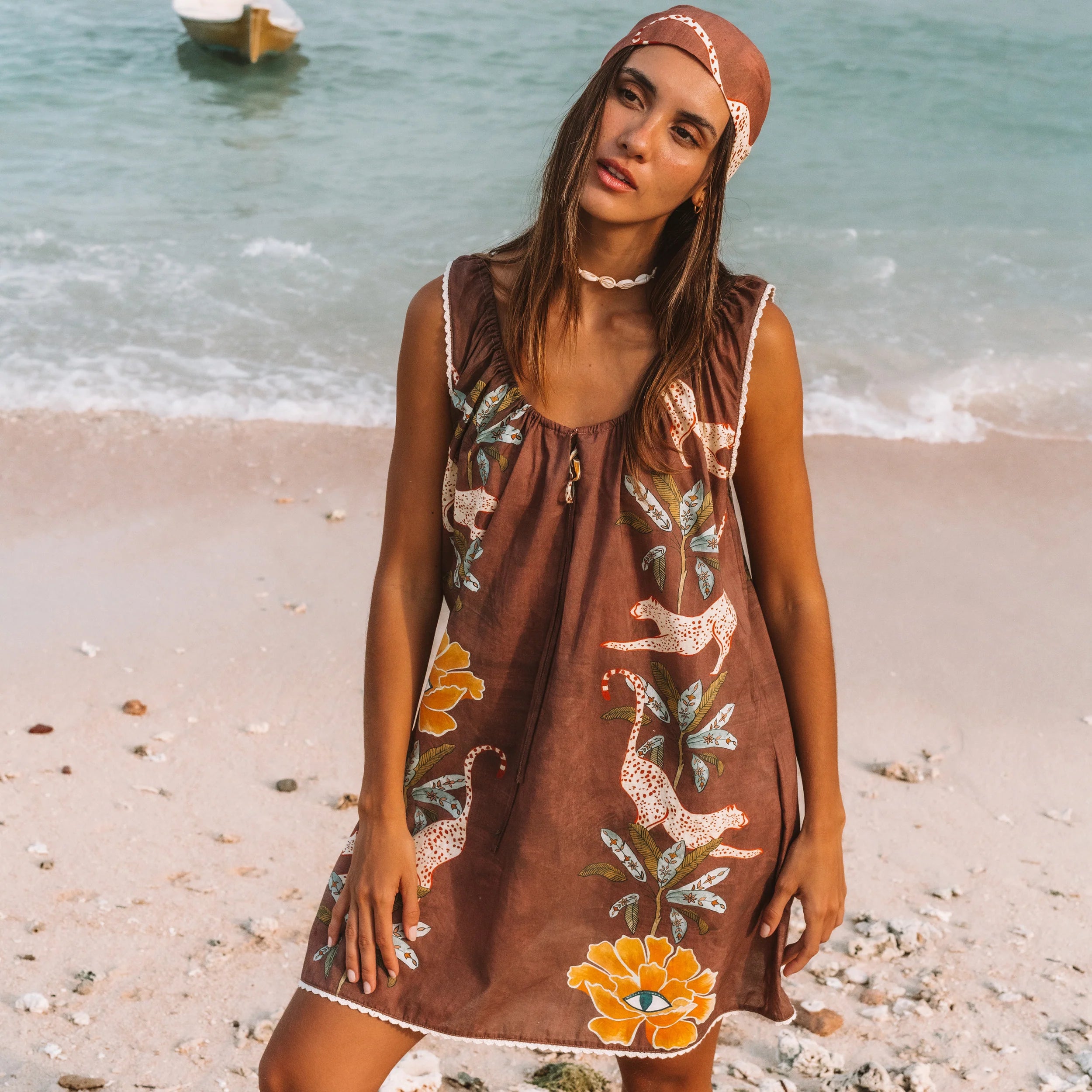 Eye of the Jungle Mini Dress - Dune