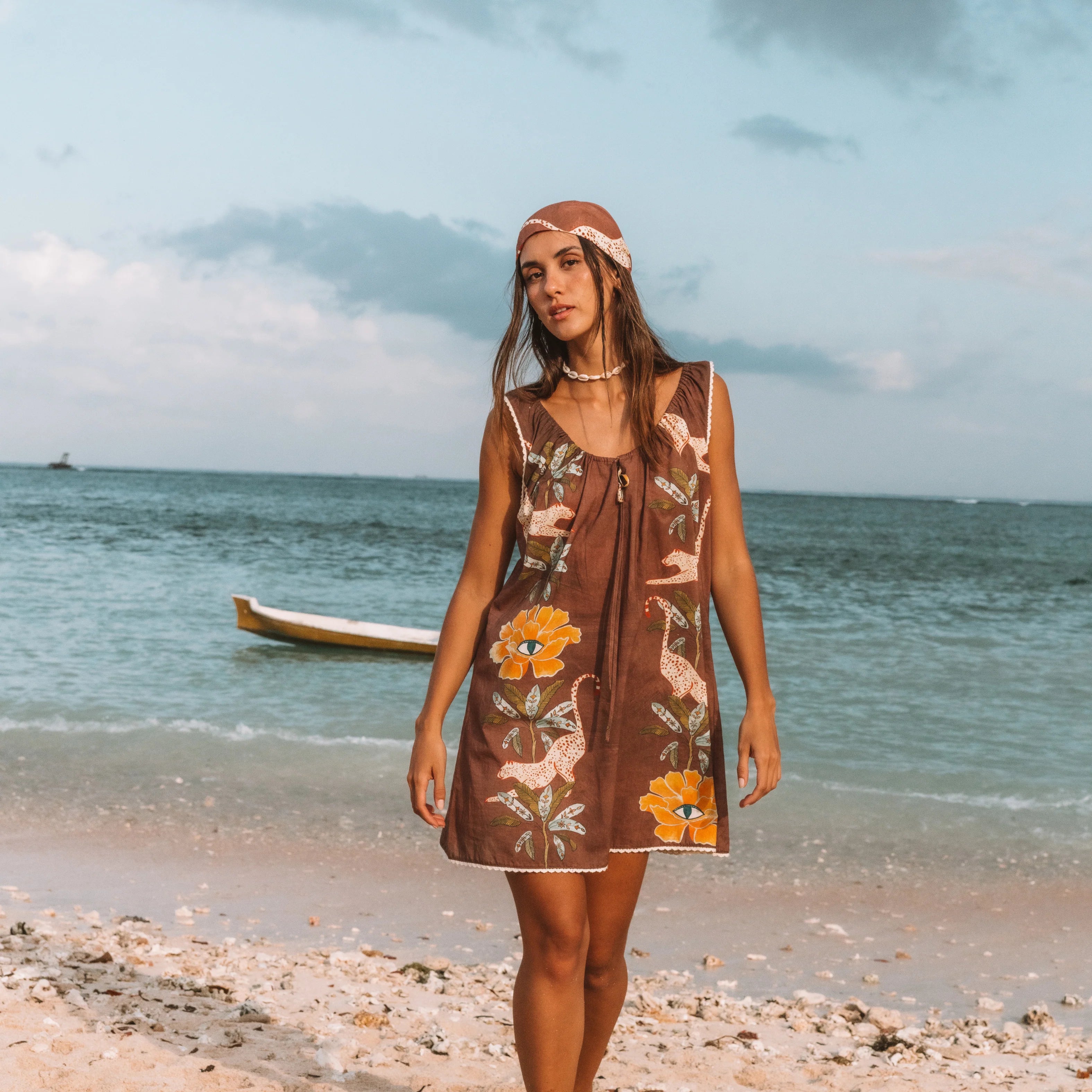 Eye of the Jungle Mini Dress - Dune